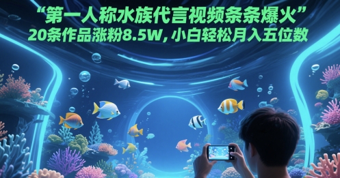 第一人称水族代言视频条条爆火，20条作品涨粉8.5W，小白轻松月入五位数-轻资本网
