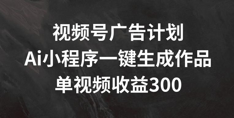 视频号广告计划，AI小程序一键生成作品， 单视频收益300+【揭秘】-轻资本网
