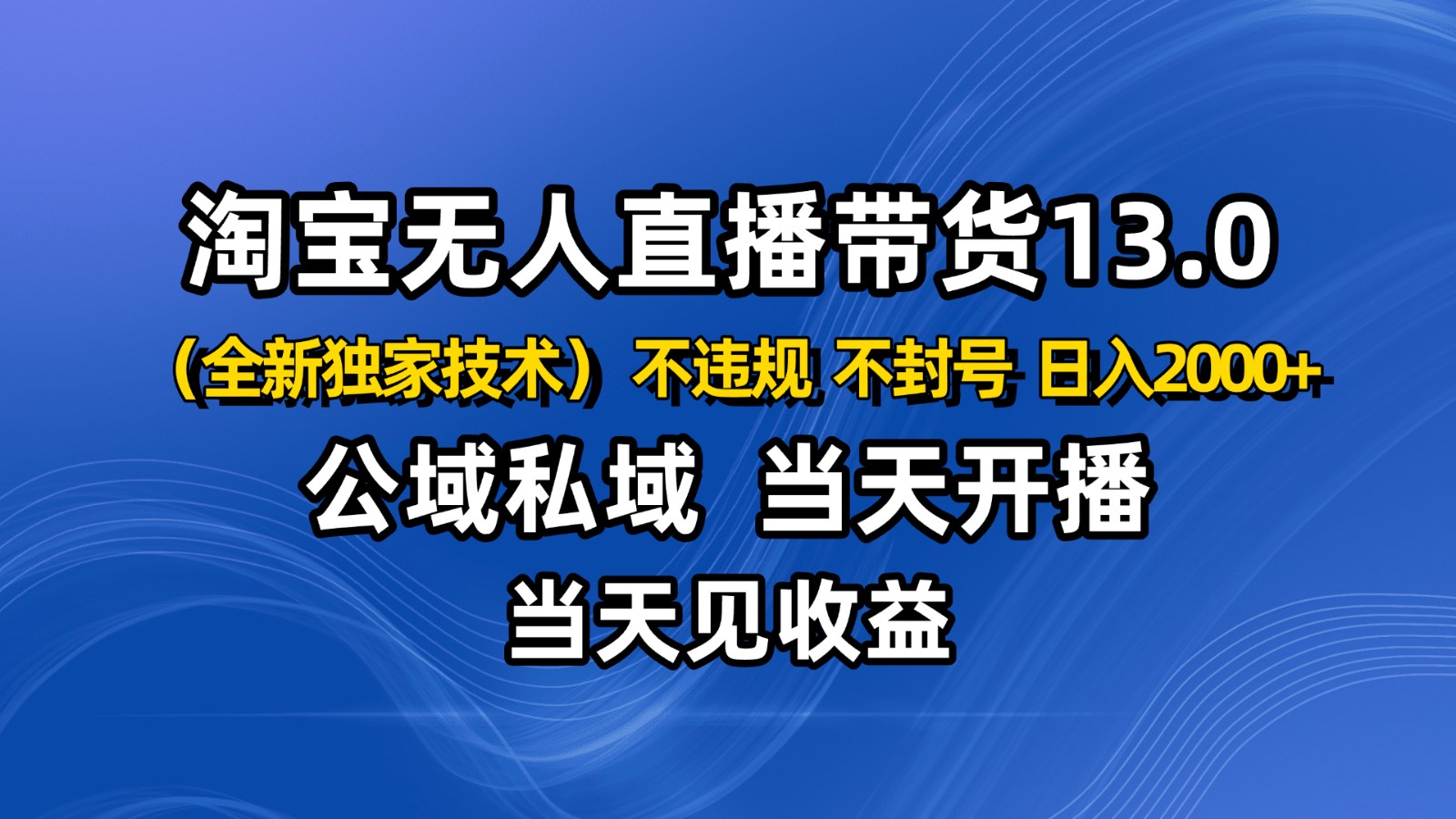 淘宝无人直播13.0，公域私域技术，不封号，不违规 布局下半年旺季赛道，日入2000+-轻资本网