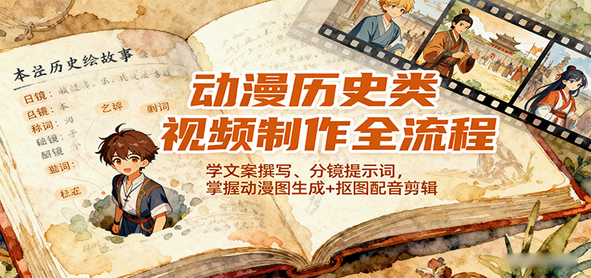 动漫历史类视频制作全流程，学文案撰写、分镜提示词，掌握动漫图生成+抠图配音剪辑-轻资本网