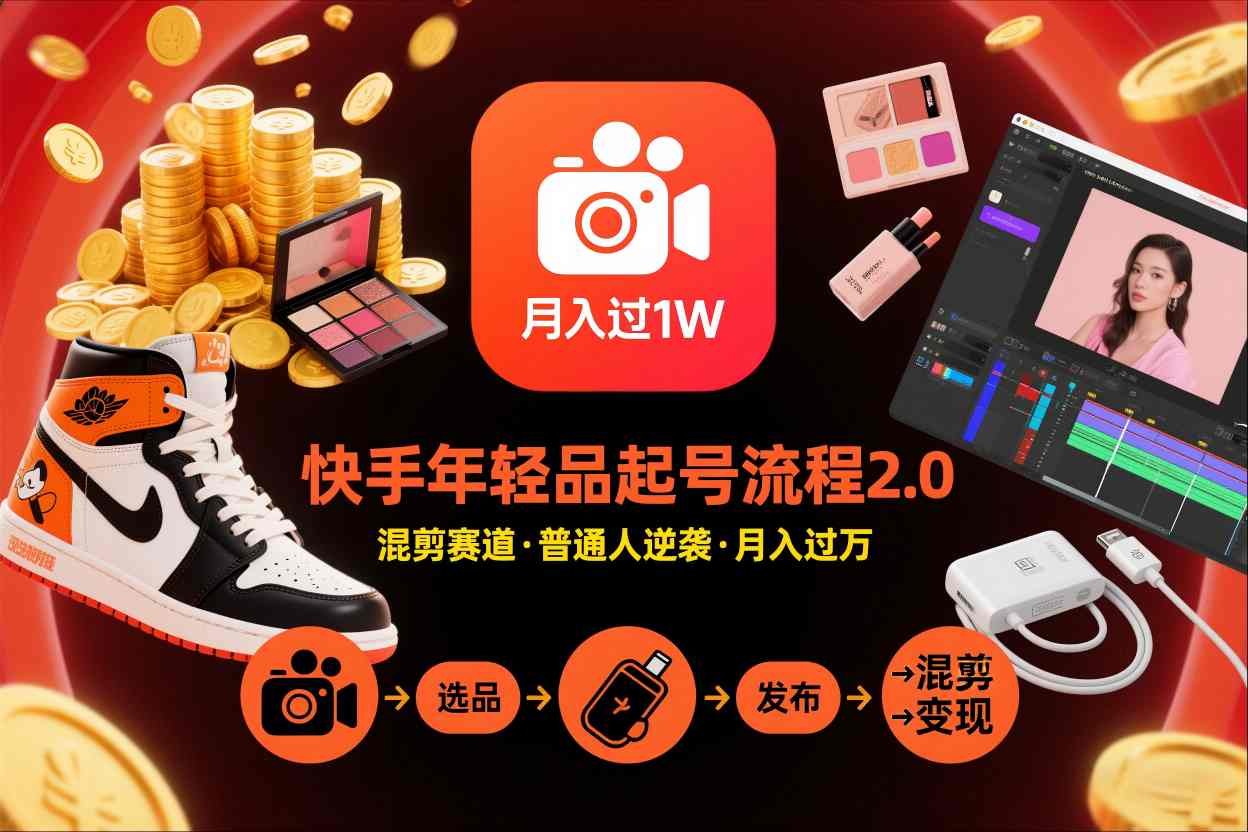 快手短视频带货年轻品起号流程2.0，快手年轻品混剪赛道，普通人也能月入过1W-轻资本网