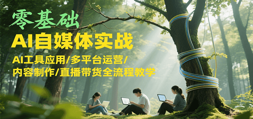 零基础AI自媒体实战，AI工具应用/多平台运营/内容制作/直播带货全流程教学-轻资本网