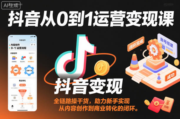 抖音从0到1运营变现课，全链路实操干货，助力新手实现从内容创作到商业转化的闭环-轻资本网