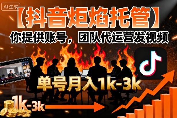 【抖音炬焰托管】你提供账号，团队代运营发视频，单号月入1k+【揭秘】-轻资本网