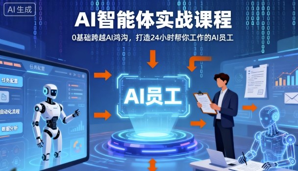 Ai智能体实战课程，0基础跨越Ai鸿沟，打造24小时帮你工作的Ai员工，打破常规，以实战定义Ai-轻资本网