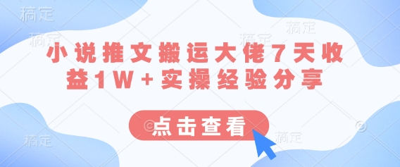 小说推文搬运大佬7天收益1W+实操经验分享-轻资本网