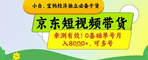 小白宝妈经济独立必备干货，京东短视频带货，亲测有效!0基础单号月入8k+，可多号【揭秘】-轻资本网