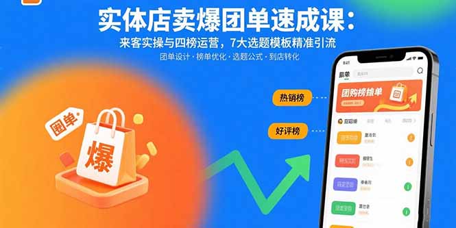 实体店卖爆团单速成课：来客实操与四榜运营，7大选题模板精准引流-轻资本网