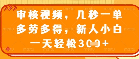视频审核员，几秒一单，不限时间，不限地点，多做多得，新人小白一天轻松几张+【揭秘】-轻资本网