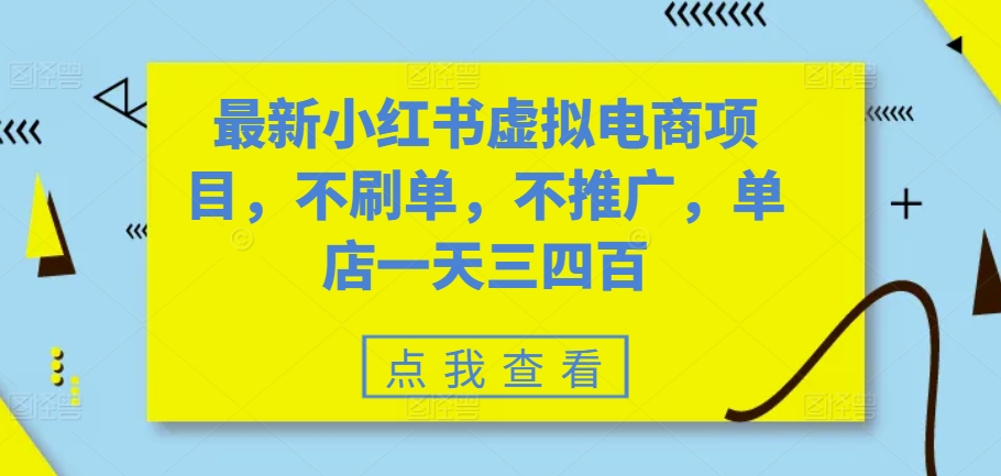 最新小红书虚拟电商项目，不刷单，不推广，单店一天三四百-轻资本网