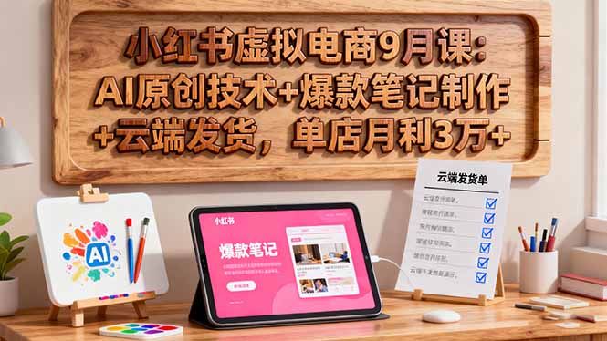 小红书虚拟电商9月课：AI原创技术+爆款笔记制作+云端发货，单店月利3万+-轻资本网