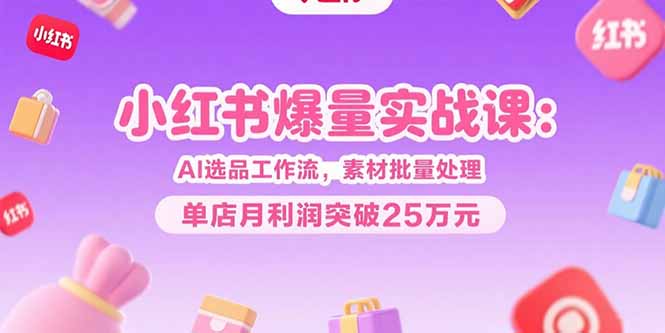 小红书爆量实战课：AI选品工作流，素材批量处理，单店月利润突破25万元-轻资本网