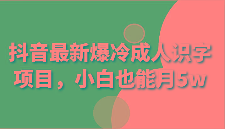 抖音最新爆冷成人识字项目，小白也能月5w-轻资本网