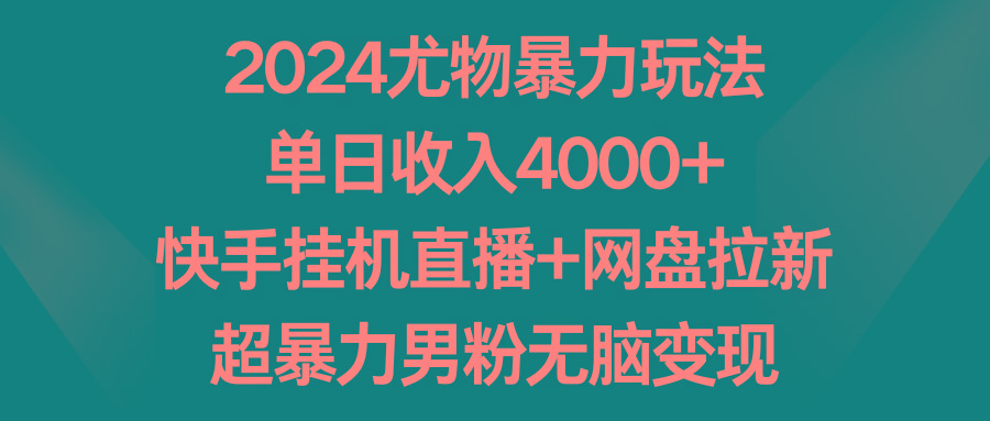 2024尤物暴力玩法 单日收入4000+快手挂机直播+网盘拉新 超暴力男粉无脑变现-轻资本网