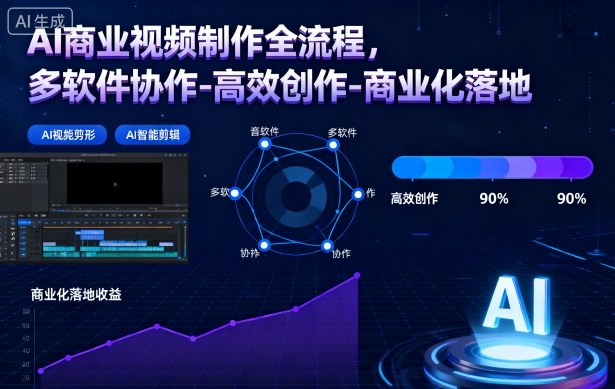 AI商业视频制作全流程，多软件协作-高效创作-商业化落地-轻资本网