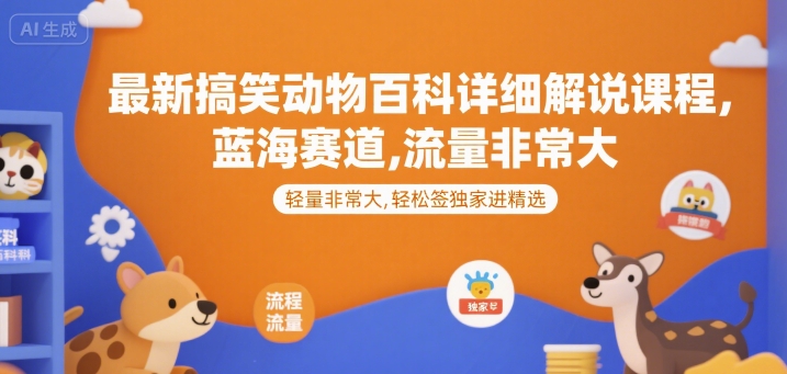 最新搞笑动物百科详细解说课程，蓝海赛道，流量非常大，轻松签独家进精选-轻资本网