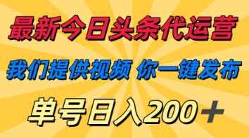 最新今日头条代运营，我们提供视频，你一键发布，单号日入200+【揭秘】-轻资本网