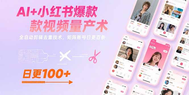 AI+小红书爆款视频量产术：全自动剪辑去重技术，矩阵账号日更百条-轻资本网