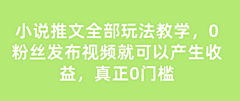 小说推文全部玩法教学，0粉丝发布视频就可以产生收益，真正0门槛-轻资本网