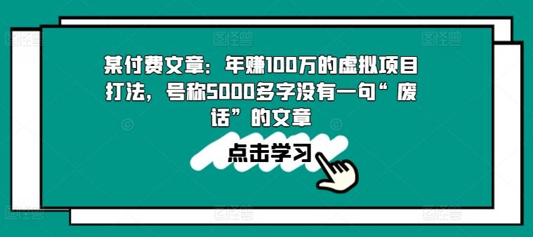 某付费文章：年赚100w的虚拟项目打法，号称5000多字没有一句“废话”的文章-轻资本网