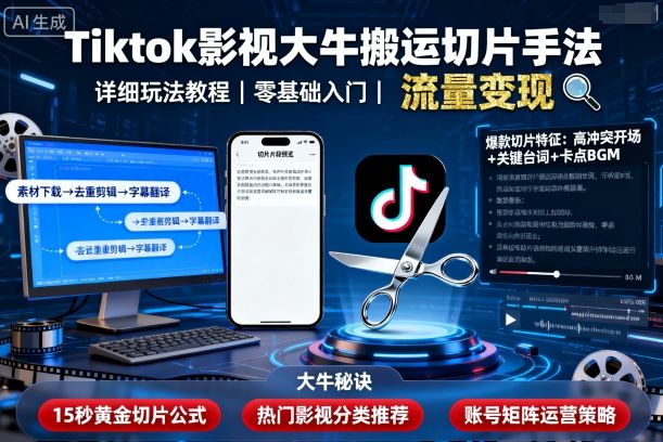 Tiktok影视大牛搬运切片手法，详细玩法教程-轻资本网