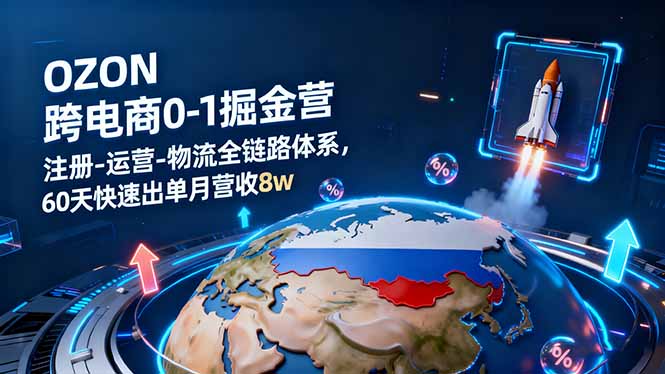 OZON跨境电商0-1掘金营：注册-运营-物流全链路体系，60天快速出单月营收8w-轻资本网