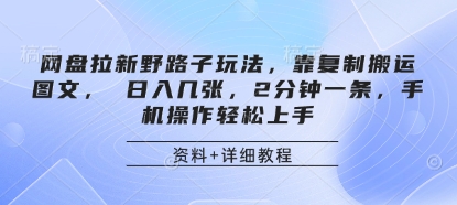 网盘拉新野路子玩法，靠复制搬运图文， 日入几张，2分钟一条，手机操作轻松上手-轻资本网