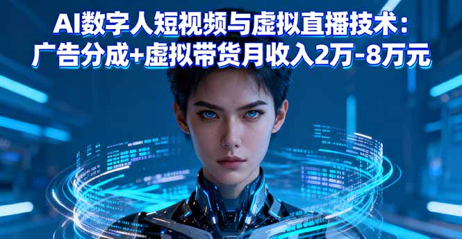 AI数字人短视频与虚拟直播技术：广告分成+虚拟带货月收入2万-8万元-轻资本网