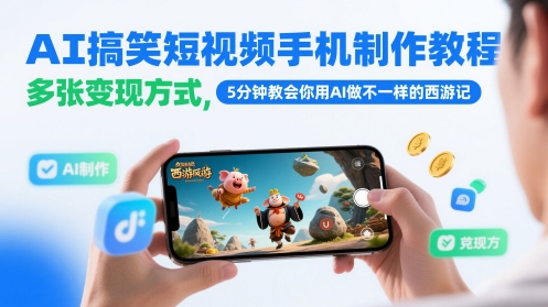 AI搞笑短视频手机制作教程，多张变现方式，5分钟教会你用AI做不一样的西游记-轻资本网