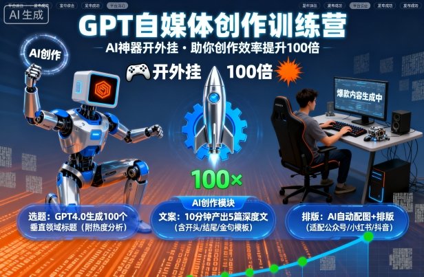 GPT自媒体创作训练营：AI神器开外挂，助你创作效率提升100倍-轻资本网