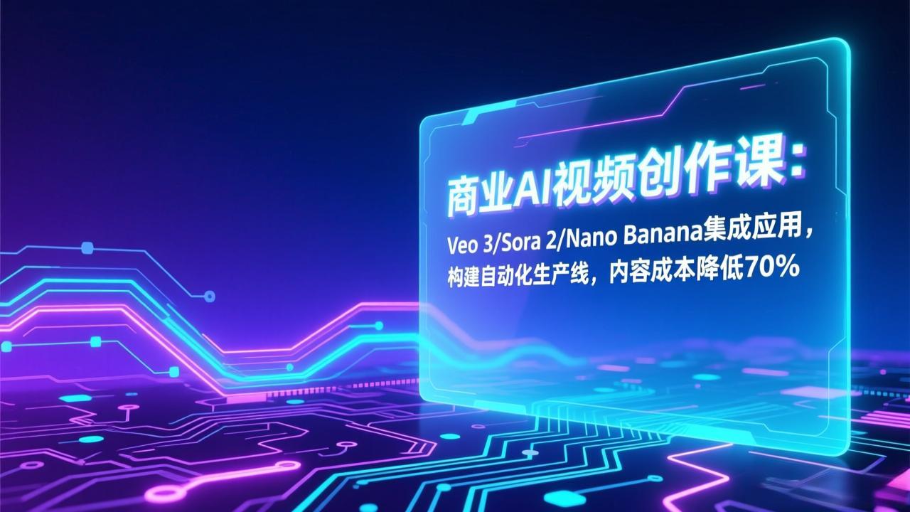 商业AI视频创作课：Veo 3/Sora 2/Nano Banana集成应用，构建自动化生产线，内容成本降低70%-轻资本网