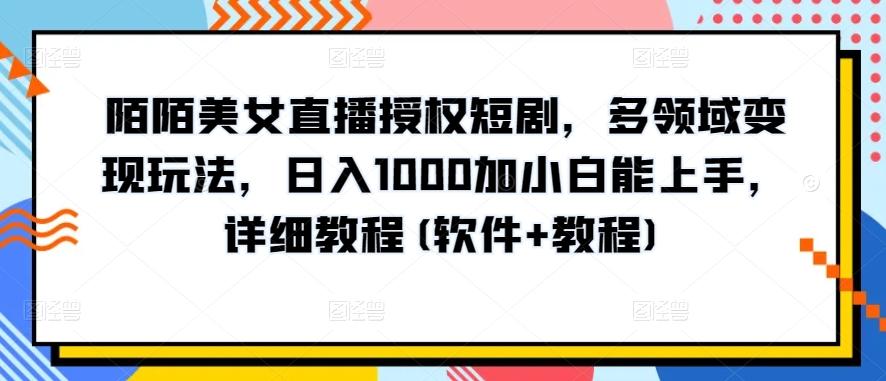 陌陌美女直播授权短剧，多领域变现玩法，日入1000加小白能上手，详细教程(软件+教程)【揭秘】-轻资本网