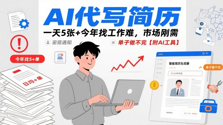 AI代写简历，一天5张+今年找工作难，市场刚需，单子做不完【附AI工具】-轻资本网