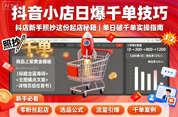 抖音小店日爆千单技巧，抖店新手照抄这份起店秘籍，单日破千单-轻资本网