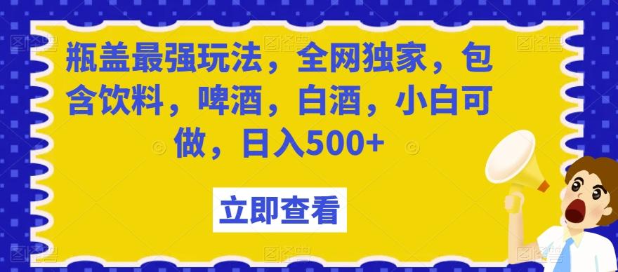 瓶盖最强玩法，全网独家，包含饮料，啤酒，白酒，小白可做，日入500+【揭秘】-轻资本网