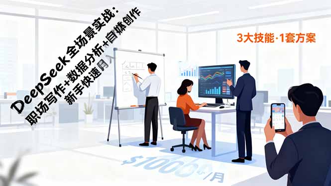 DeepSeek全场景实战：职场写作+数据分析+自媒体创作，新手快速月入过万-轻资本网