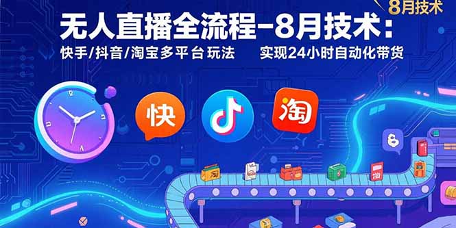 无人直播全流程-8月技术：快手/抖音/淘宝多平台玩法 实现24小时自动化带货-轻资本网