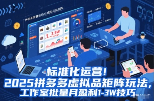 标准化运营！2025拼多多虚拟品矩阵玩法，工作室批量月盈利1-3W技巧【揭秘】-轻资本网
