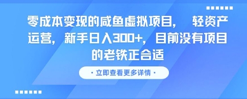 零成本变现的咸鱼虚拟项目， 轻资产运营，新手日入3张+，目前没有项目的老铁正合适-轻资本网