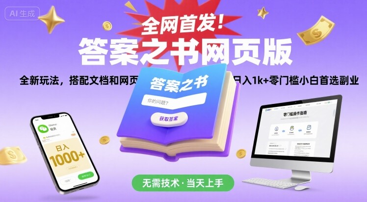 全网首发！答案之书网页版，全新玩法，搭配文档和网页，日入1k+零门槛小白首选副业【揭秘】-轻资本网