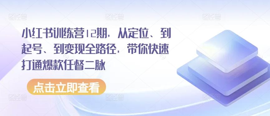 小红书训练营12期，从定位、到起号、到变现全路径，带你快速打通爆款任督二脉-轻资本网