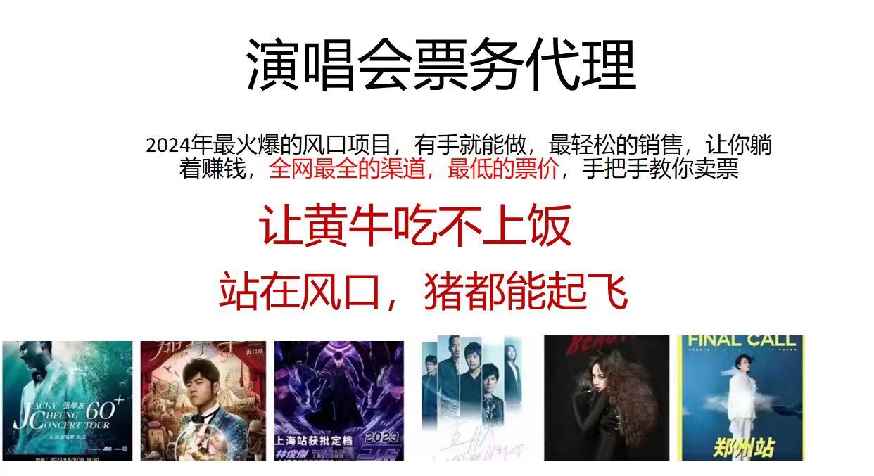 2024演唱会低价票务代理，全网最低的票价，手把手教你卖票，日入2000+-轻资本网