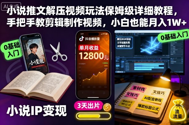 小说推文解压视频玩法保姆级详细教程，手把手教剪辑制作视频，小白也能月入1W+-轻资本网