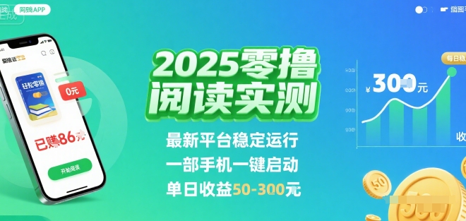 2025实测零撸阅读挂G：最新平台稳定运行，一部手机一键启动，单日收益 50-3张 【揭秘】-轻资本网