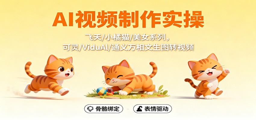AI视频制作实操，飞天/小橘猫/美女系列，可灵/ViduAl/通义万相文生图转视频-轻资本网