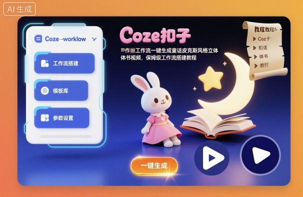 Coze扣子工作流一键生成童话皮克斯风格立体书视频，保姆级工作流搭建教程-轻资本网