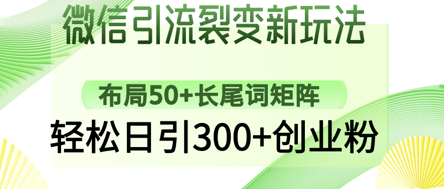 微信引流裂变新玩法：布局50+长尾词矩阵，轻松日引300+创业粉-轻资本网