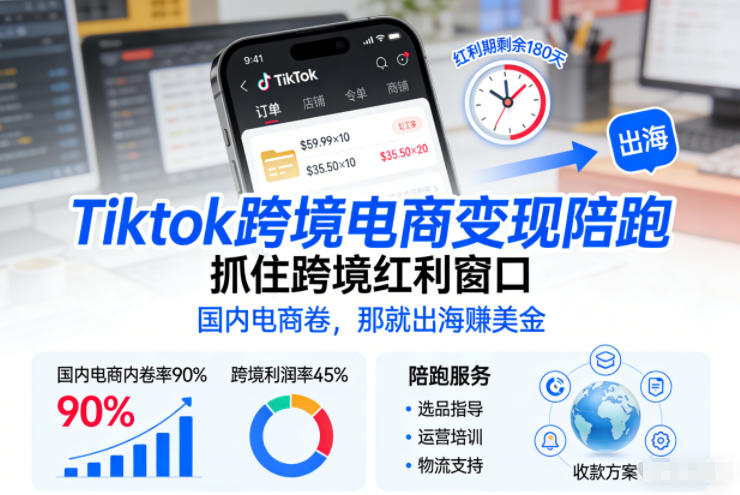 Tiktok跨境电商变现陪跑，抓住跨境红利窗口，国内电商卷，那就出海賺美金-轻资本网
