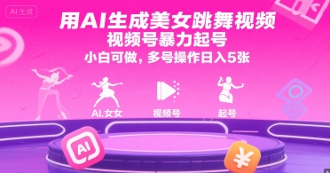 用AI生成美女跳舞视频，视频号暴力起号，小白可做，多号操作日入5张-轻资本网