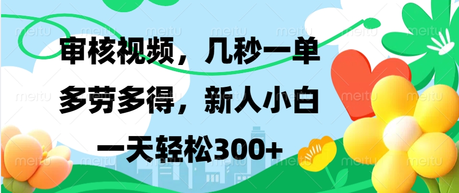 视频审核，新手可做，多劳多得，新人小白一天轻松300+-轻资本网